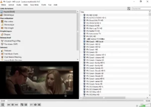 Interface de VLC avec le menu Medias ouvert et option Ouvrir un flux reseau mise en evidence